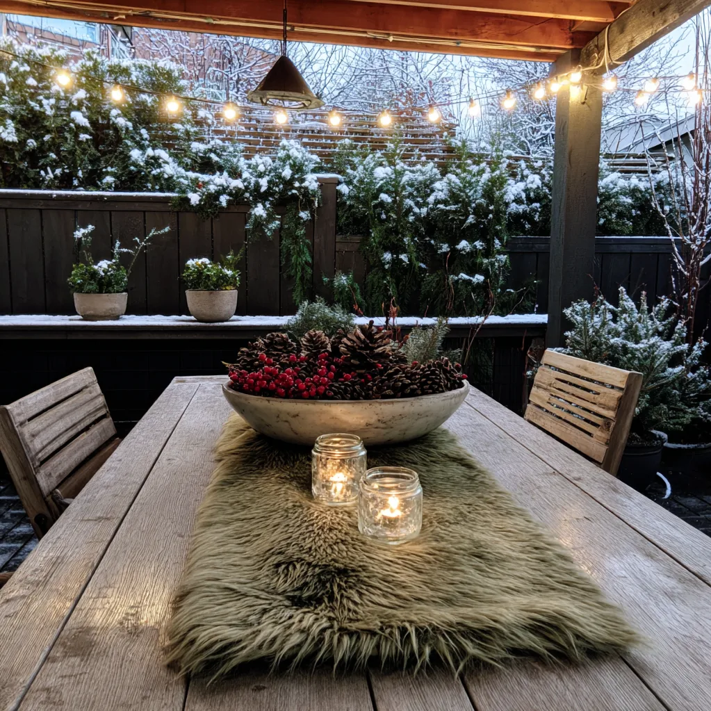 weihnachtsdekoration für draußen tisch