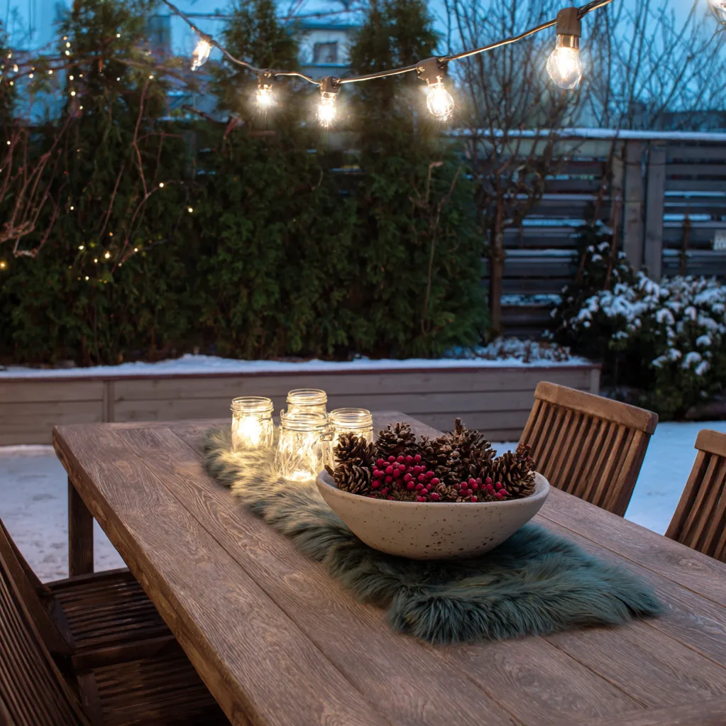 weihnachtsdekoration für draußen tisch