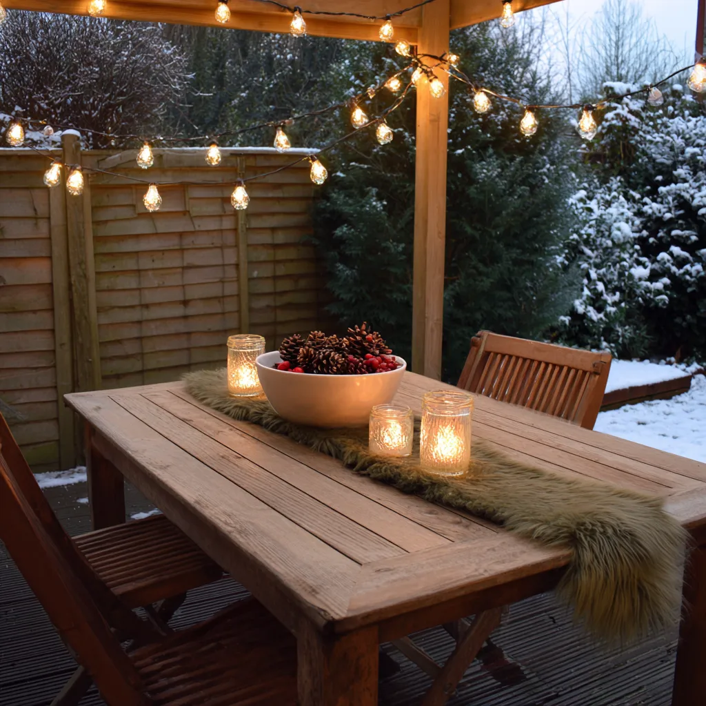 weihnachtsdekoration für draußen tisch