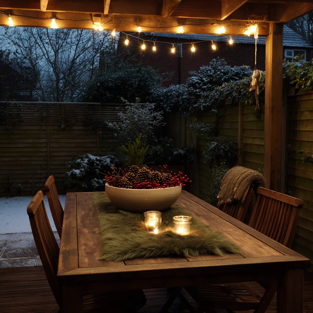 weihnachtsdekoration für draußen tisch